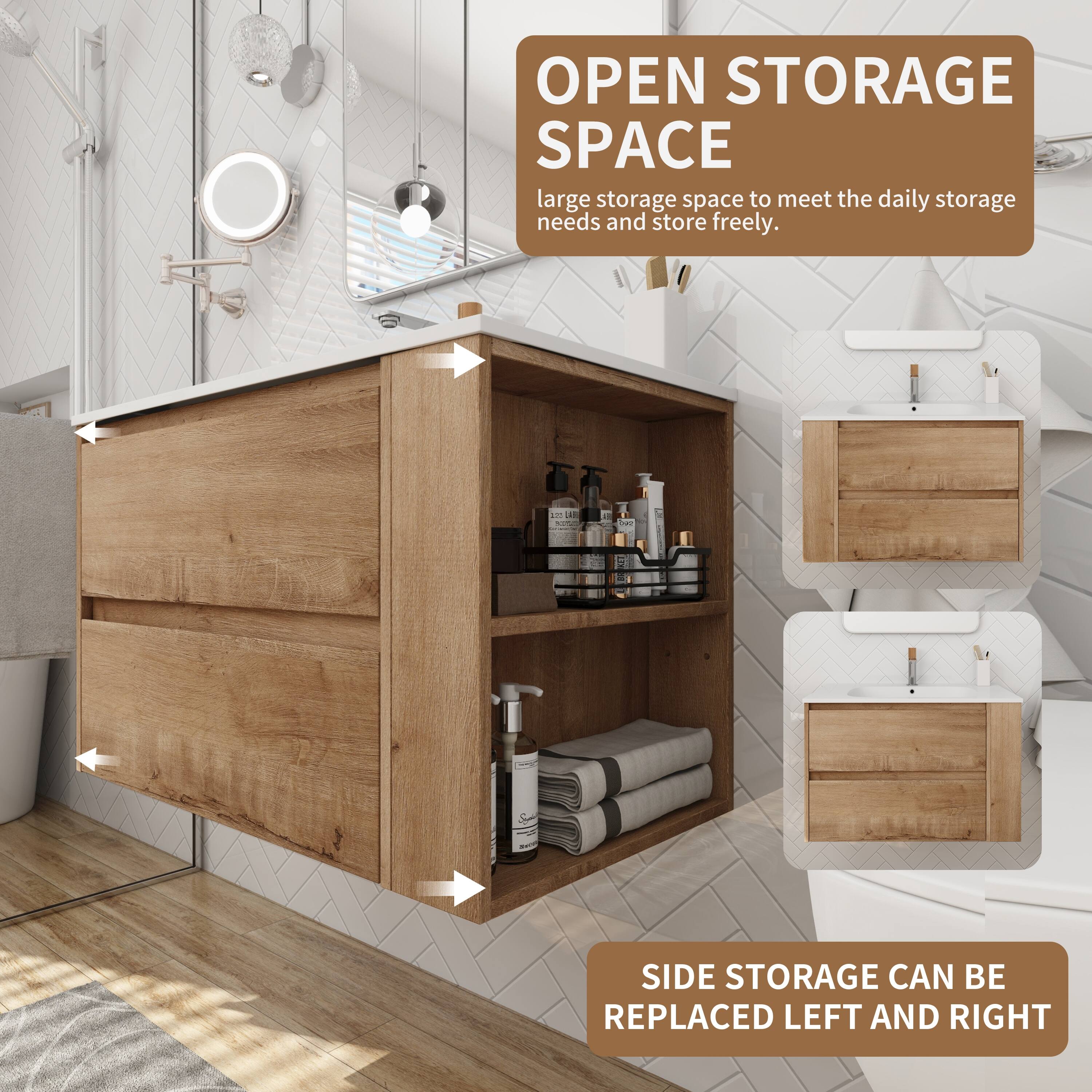 30" Wall Mounting Bathroom Vanity With Gel Sink and Adjustable Side